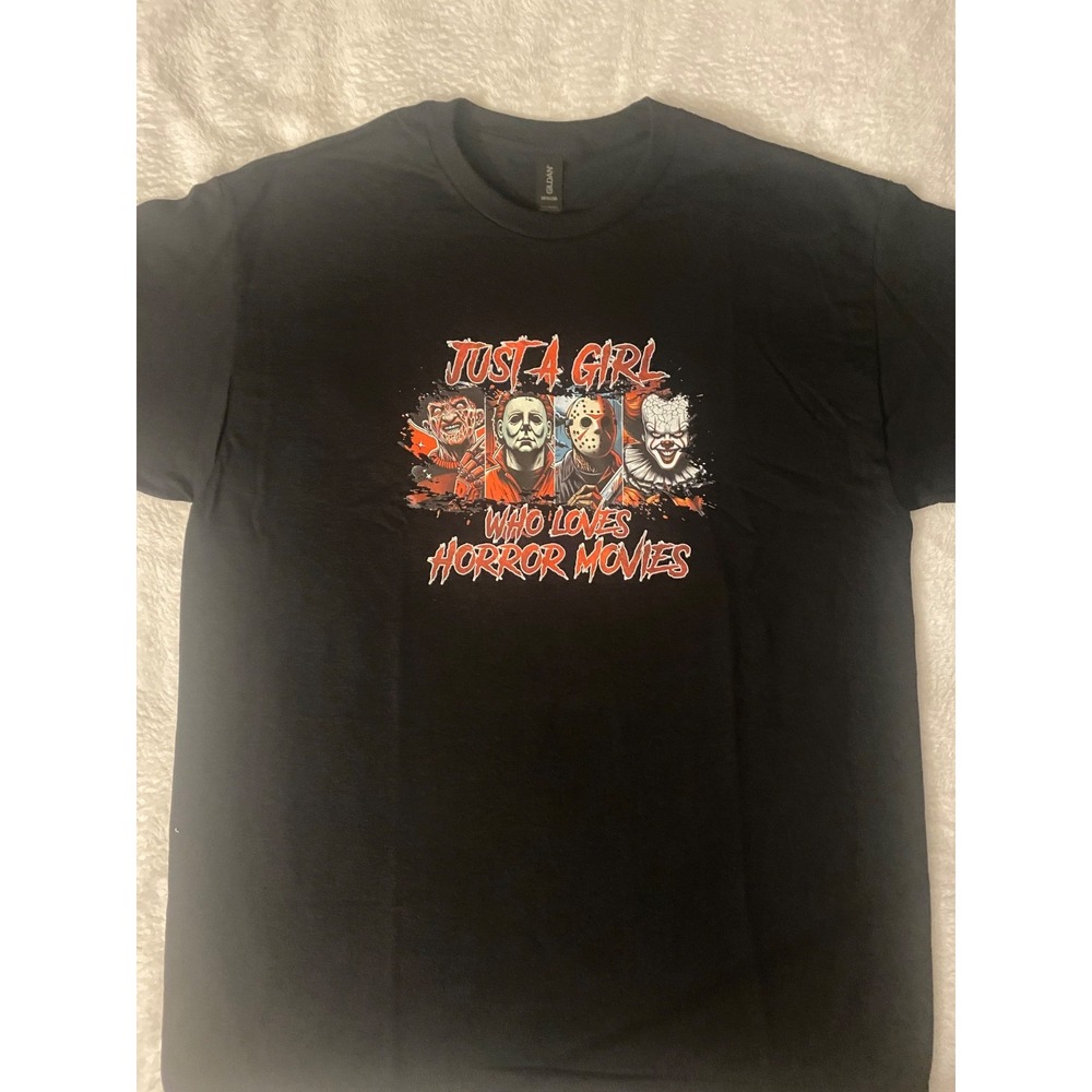 Just a Girl Who Loves Horror Movies T-Shirt | Handmade Pressed Horror Tee | Blac